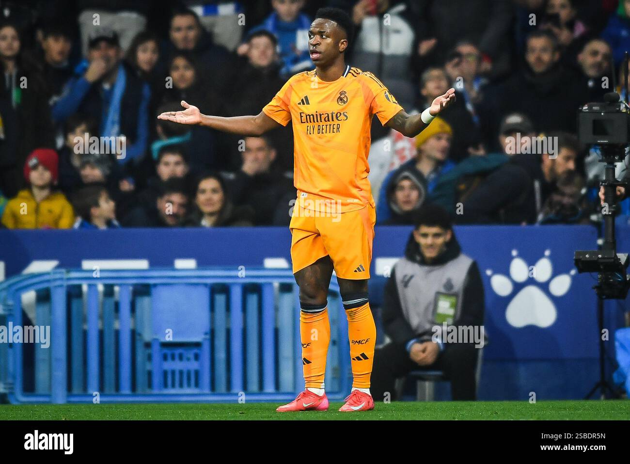 Barcellona, Spagna, Spagna. 1 febbraio 2025. Rodrygo SILVA DE GOES del Real Madrid sembra sfigurato durante la partita di LaLiga tra l'Espanyol de Barcelona e il Real Madrid CF allo stadio RCDE il 1 febbraio 2025 a Barcellona, Spagna. (Credit Image: © Matthieu Mirville/ZUMA Press Wire) SOLO PER USO EDITORIALE! Non per USO commerciale! Crediti: ZUMA Press, Inc./Alamy Live News Foto Stock
