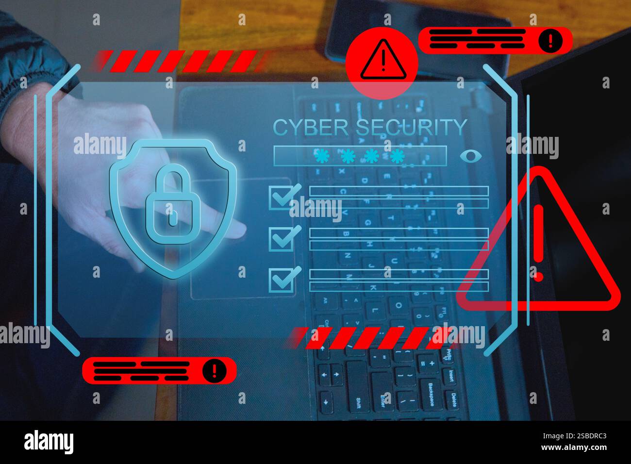 Il concetto prevede la manutenzione del sistema, la garanzia della sicurezza, la protezione dai virus, la prevenzione dei tentativi di hacking di accedere a informazioni critiche. IT inc Foto Stock