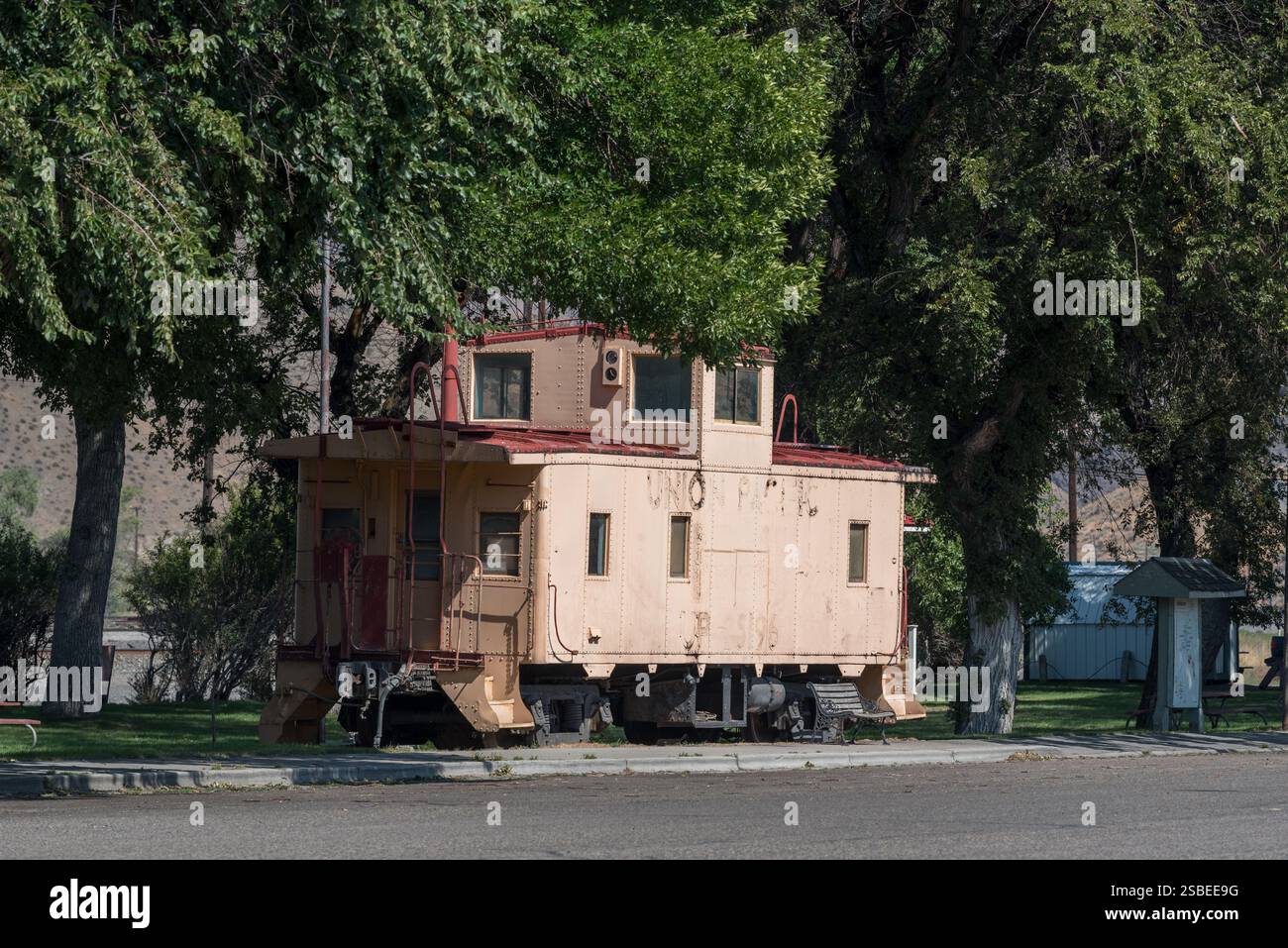 Caboose in pensione a Huntington City Park, Oregon. Foto Stock