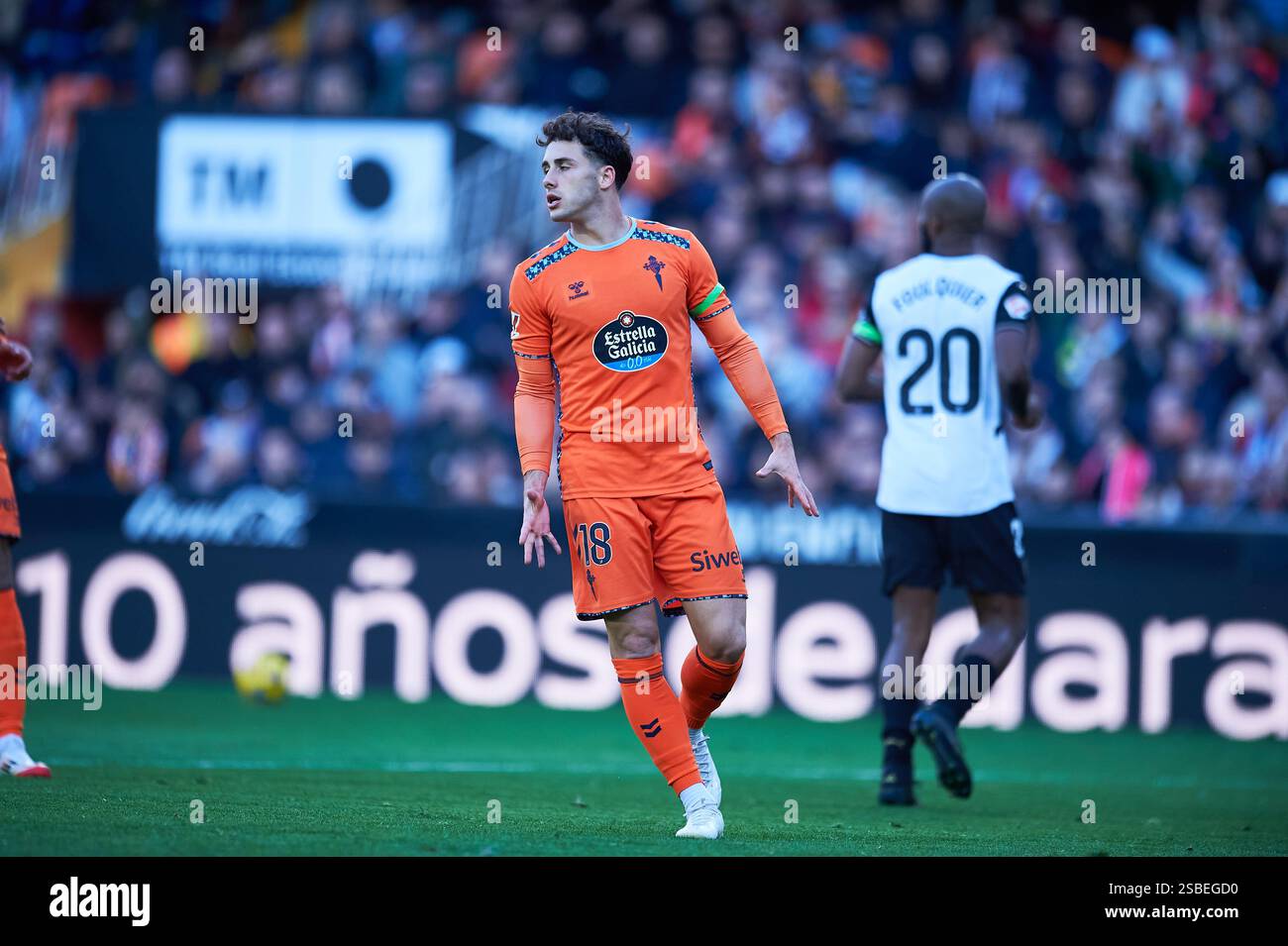 Valencia, Spagna. 2 febbraio 2025. Pablo Duran Fernandez del Celta de Vigo visto in azione durante il Round 22 della Liga EA Sport tra Valencia CF e Celta de Vigo allo stadio Mestalla. Punteggio finale: Valencia CF 2:1 Celta de Vigo (foto di Vicente Vidal Fernandez/SOPA Images/Sipa USA) credito: SIPA USA/Alamy Live News Foto Stock