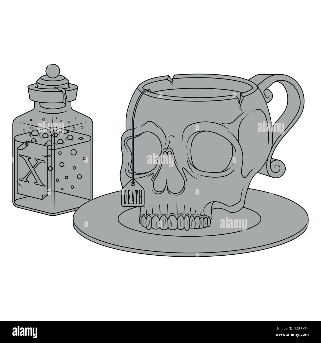 Tazza da tè in porcellana a forma di teschio umano, tazza da caffè a forma di teschio tazza magica di pozione, tazza demoniaca di Halloween Illustrazione Vettoriale