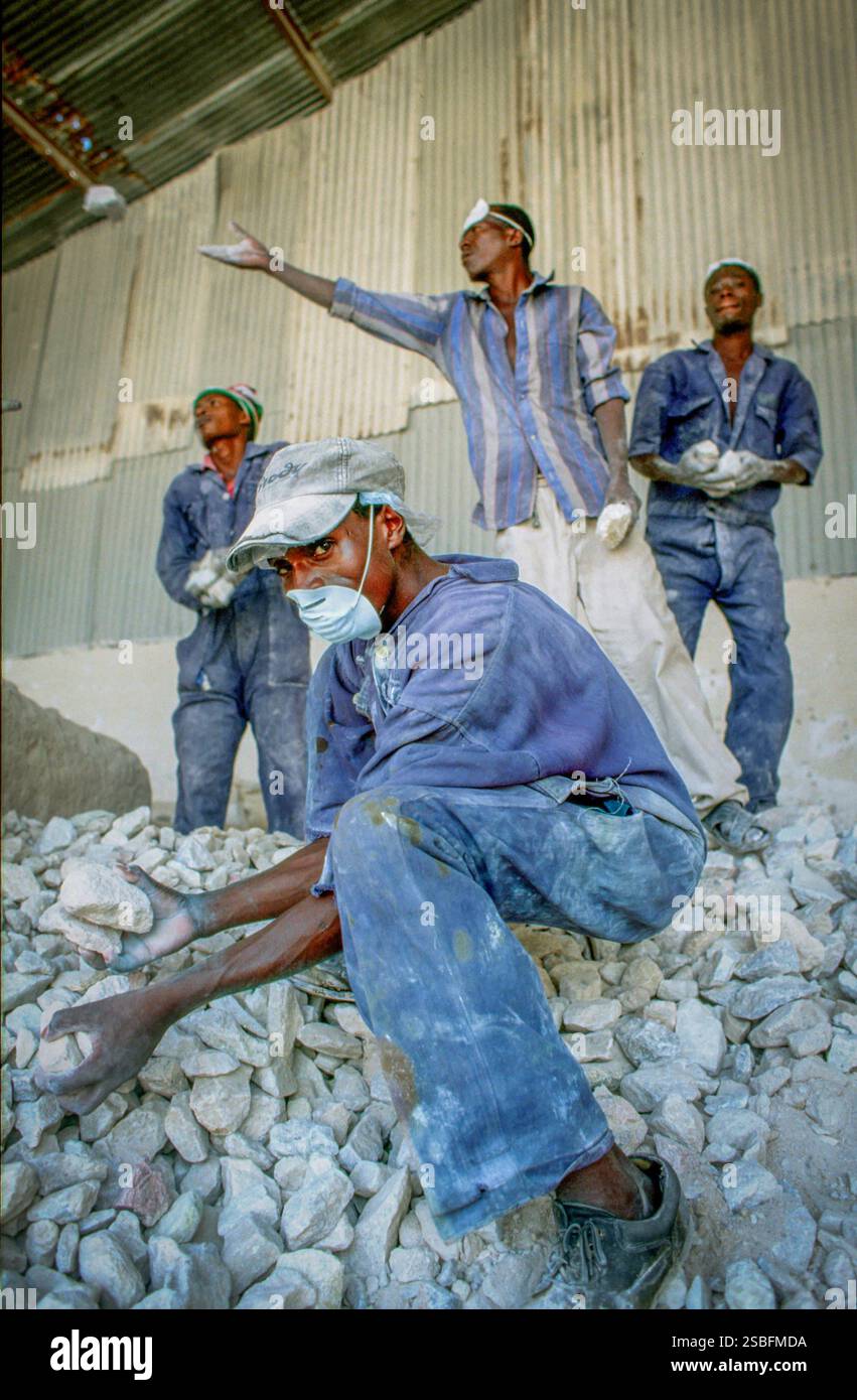 Kenya, Nairobi - lavoratori di Athi River, una fabbrica che produce silicato di sodio. Il silicato di sodio è anche chiamato waterglass, vetro d'acqua o vetro liquido. IO Foto Stock