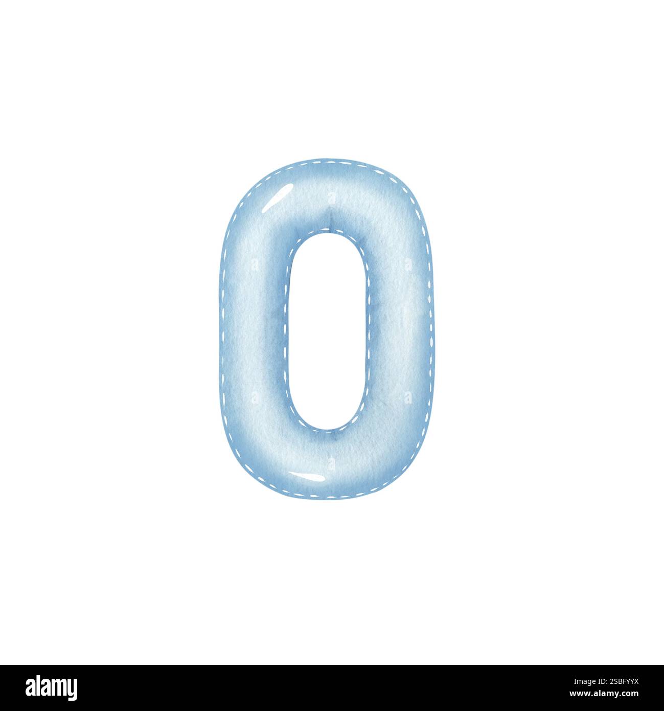 Il numero è zero. Figura volumetrica blu uno sotto forma di palloncino gonfiabile. Disegno ad acquerello disegnato a mano, isolato su sfondo bianco. Per progettazione, schede, stampa Foto Stock