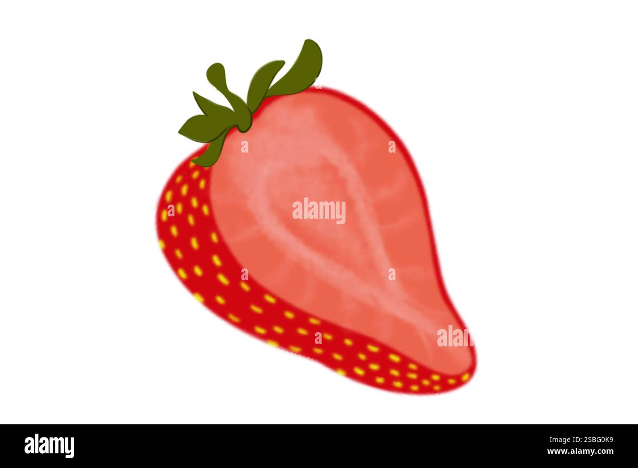 Fragole dolci fresche. Bacche rosse intere e tagliate a metà. Stile piatto alla moda delle fragole disegnato a mano e isolato per il design. illustrazione Foto Stock