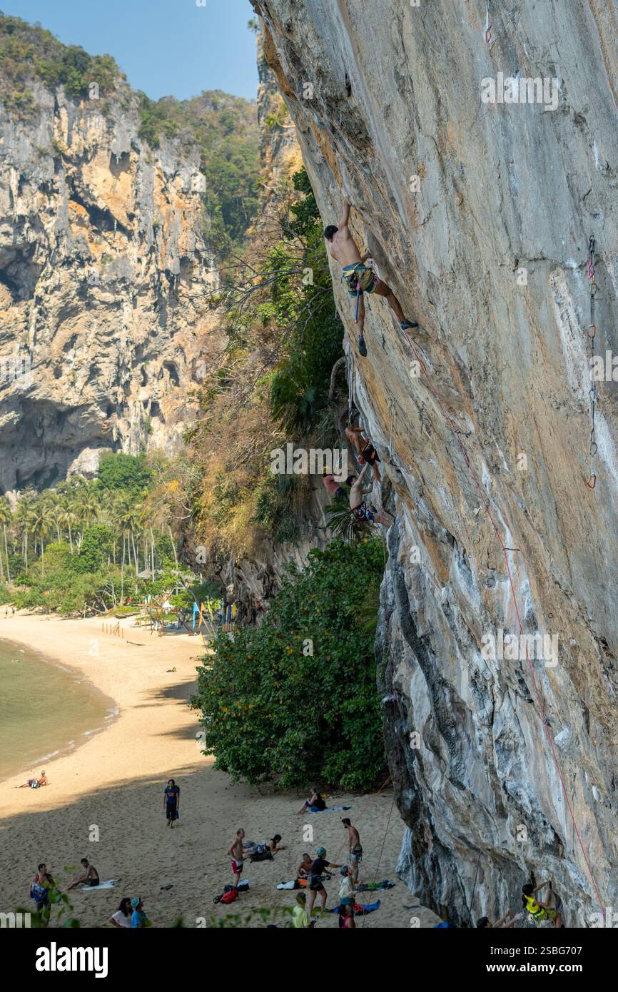 Tonsai Beach, Thailandia. 3 febbraio 2025. Popolare luogo di arrampicata sulle spiagge della Thailandia, del sud-est asiatico. Foto Stock