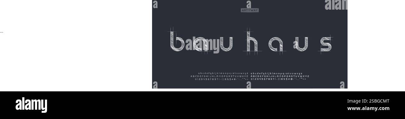 Font disegno architettonico, alfabeto stile disegno tecnico. Tipografia Bauhaus. Lettere a reticolo, design tipografico con tratti di bozza per Illustrazione Vettoriale