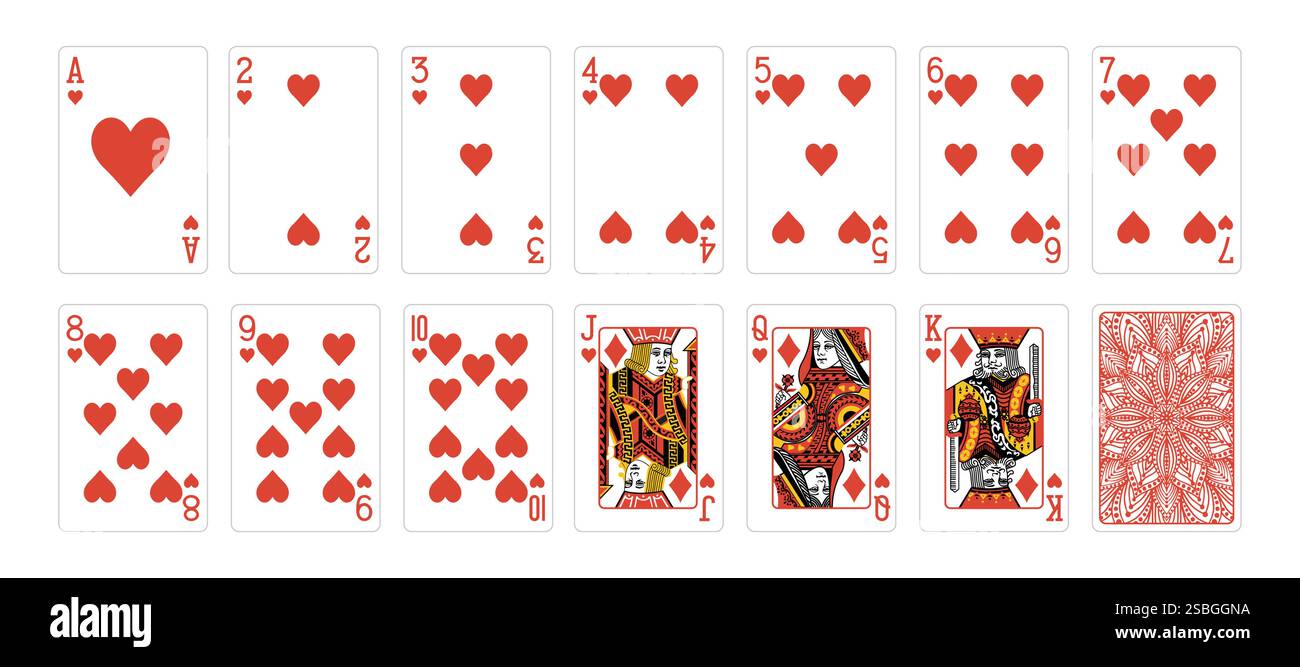 Set di carte da poker con sfondo bianco isolato. Poker che gioca a carte Illustrazione Vettoriale