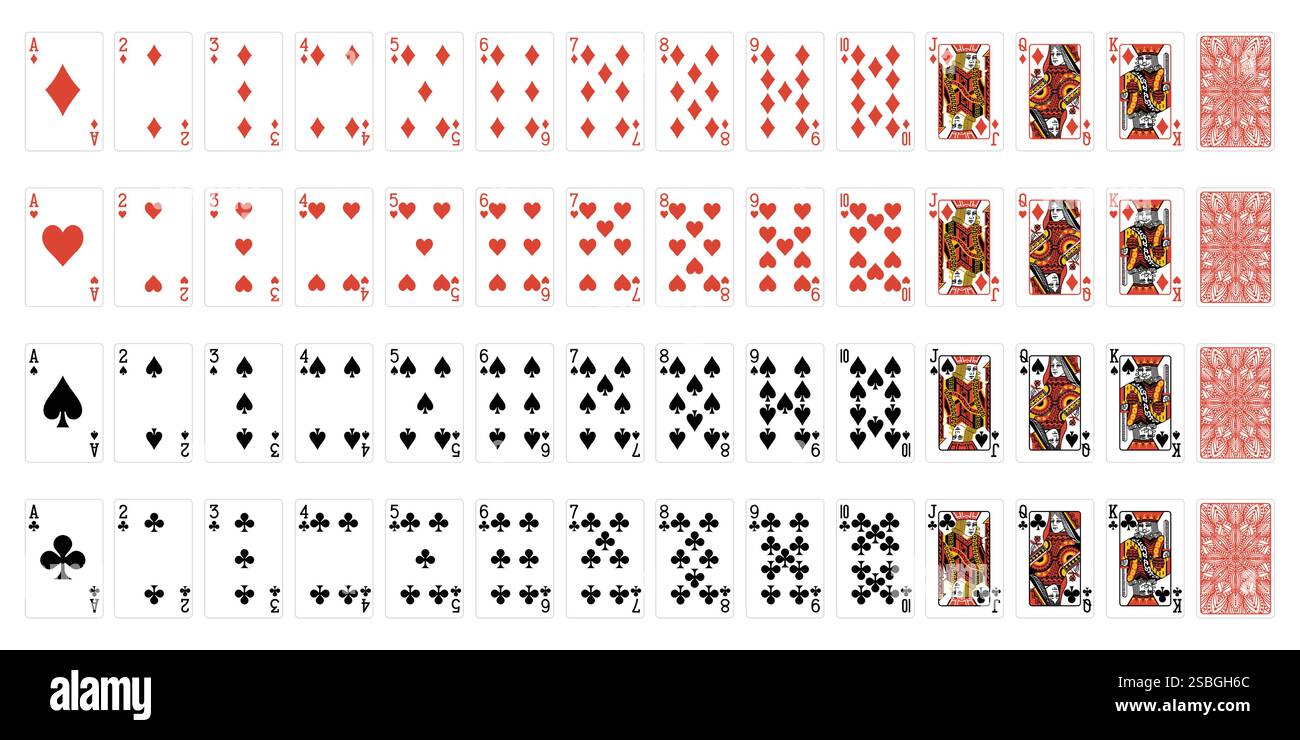 Set di carte da poker con sfondo bianco isolato. Poker che gioca a carte Illustrazione Vettoriale