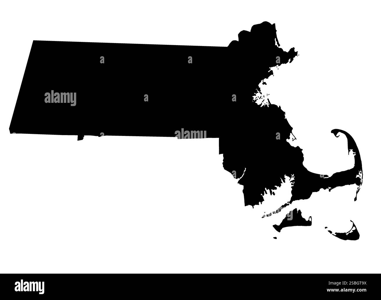 Illustrazione vettoriale dello stato del Massachusetts negli Stati Uniti, in bianco e nero Foto Stock
