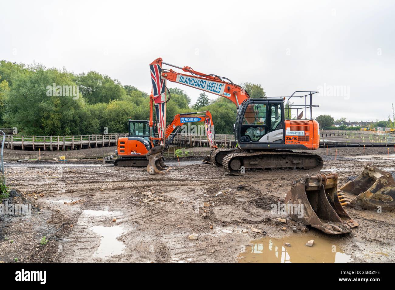Macchine movimento terra in un cantiere Foto Stock
