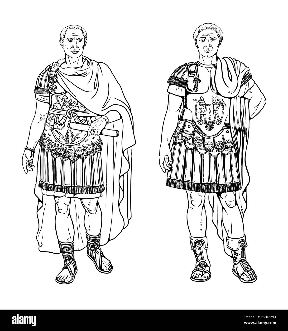 Personaggi famosi della storia antica: Giulio Cesare e Pompeo. Due generali e grandi personalità del mondo antico. Foto Stock