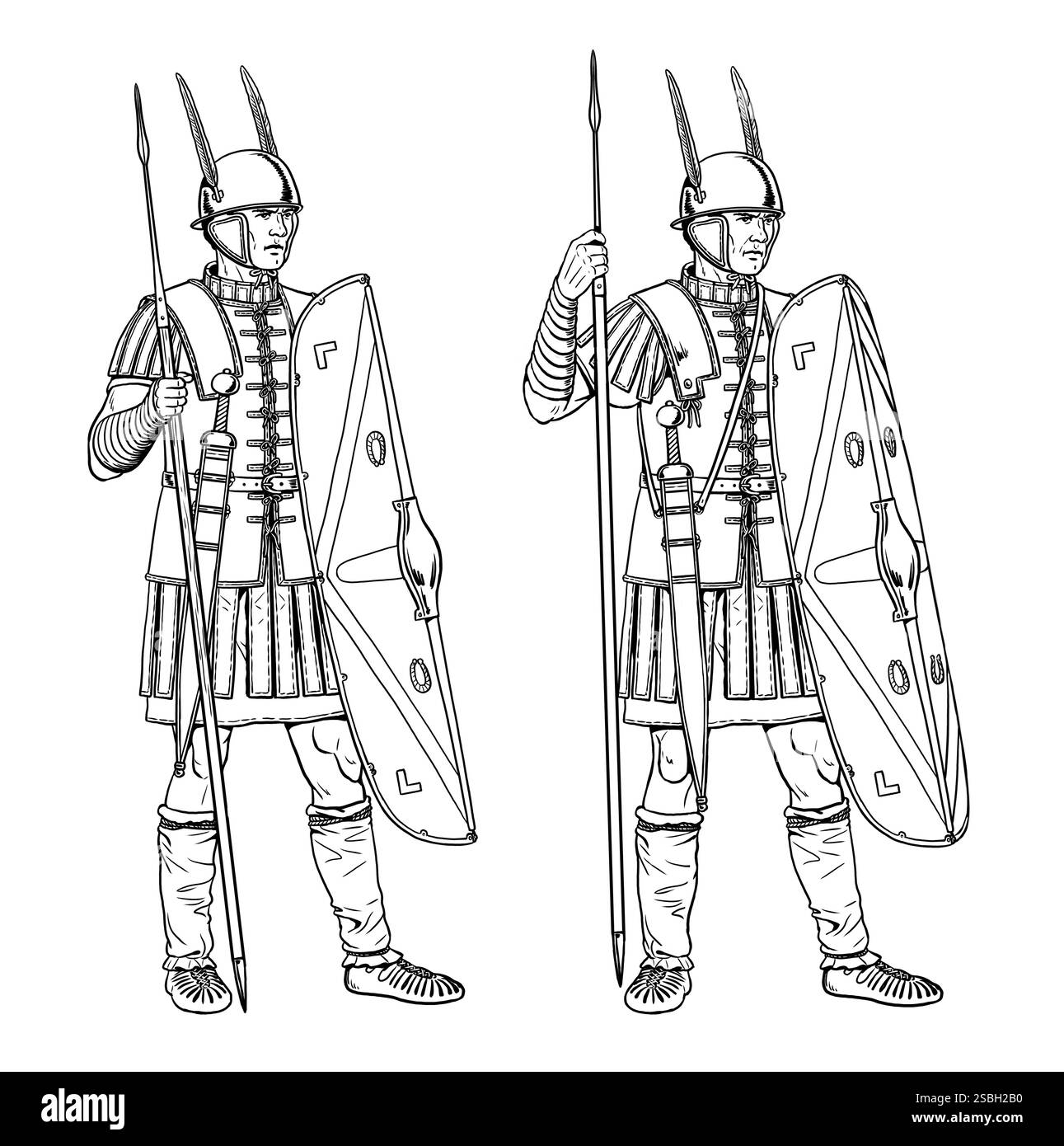 Legionari romani prima della battaglia. Disegno storico. Foto Stock