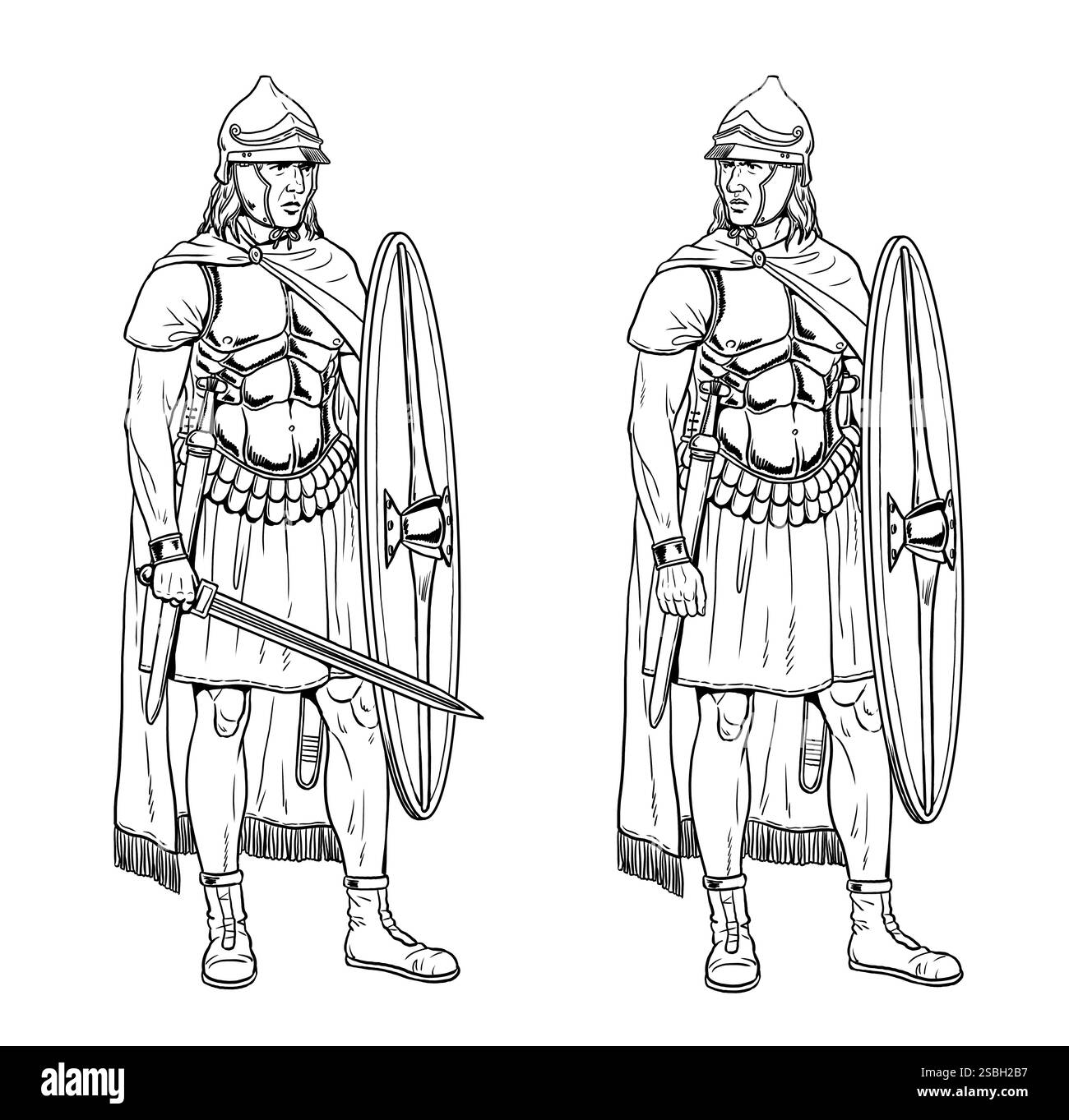 Legionari romani prima della battaglia. Disegno storico. Foto Stock