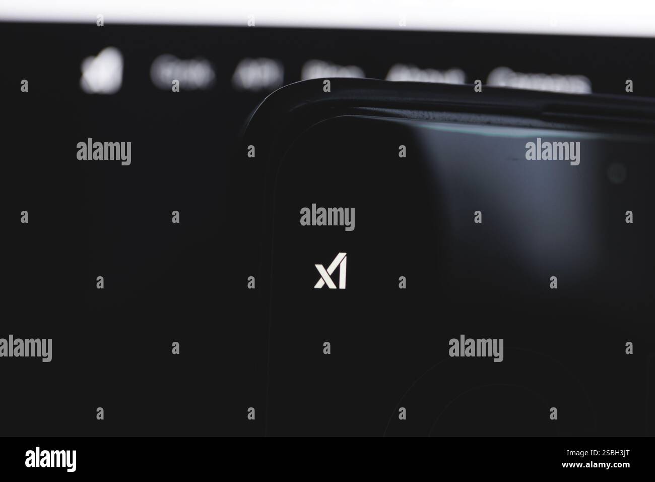 Primo piano di una schermata con il logo Grok e il sito Web x.ai in un browser Web. 3 febbraio 2025 Foto Stock