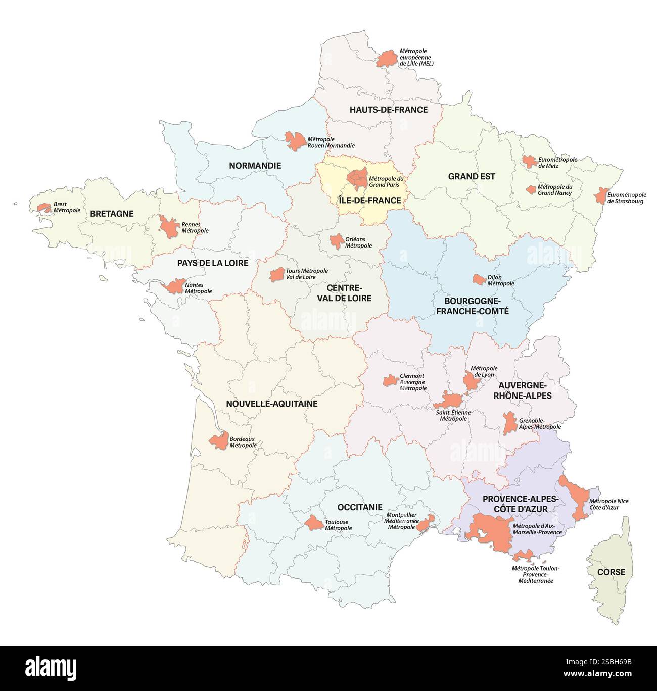 Mappa vettoriale delle metropoli francesi Foto Stock