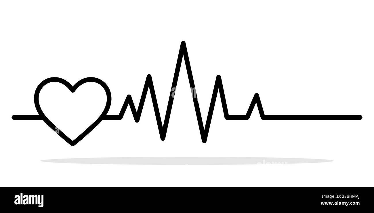 Icona medica con battito cardiaco. Icona medica nera minimalista con battito cardiaco e cuore. Concetto di assistenza sanitaria, cardiologia e supporto medico. Ve Illustrazione Vettoriale