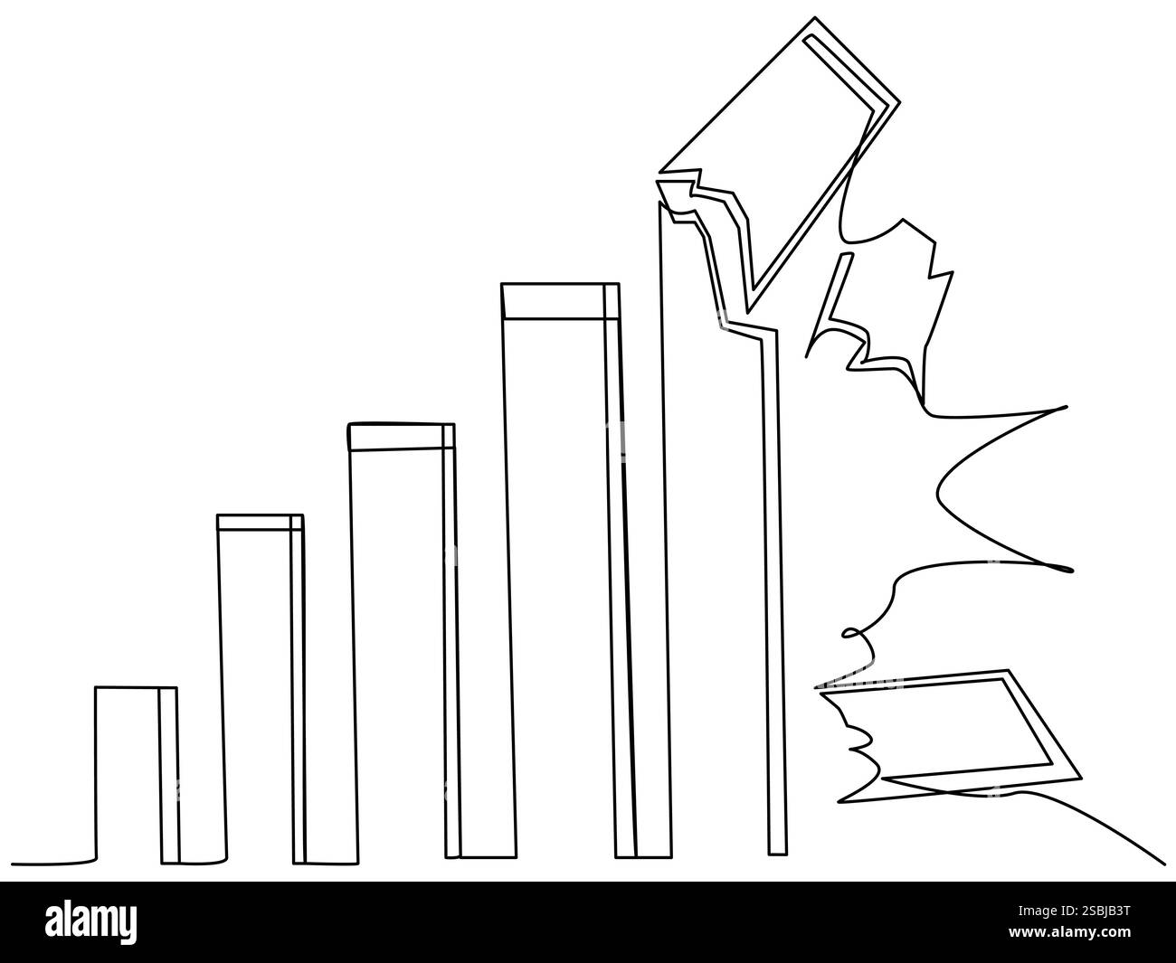 Grafico a barre verticale interrotto su una riga su sfondo bianco. Illustrazione Vettoriale