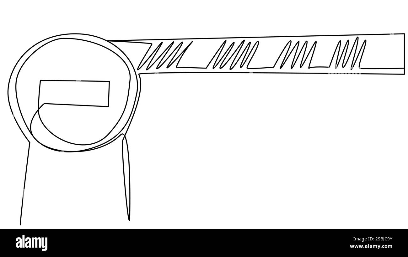 Un punto di controllo su una riga su sfondo bianco. Blocco di cenere Doodle con ingresso chiuso. Illustrazione Vettoriale