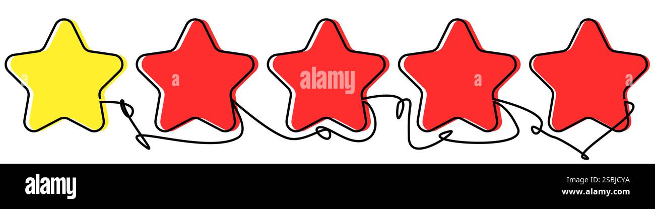 Stelle di valutazione scadenti su una riga su un isolato bianco. Illustrazione Vettoriale