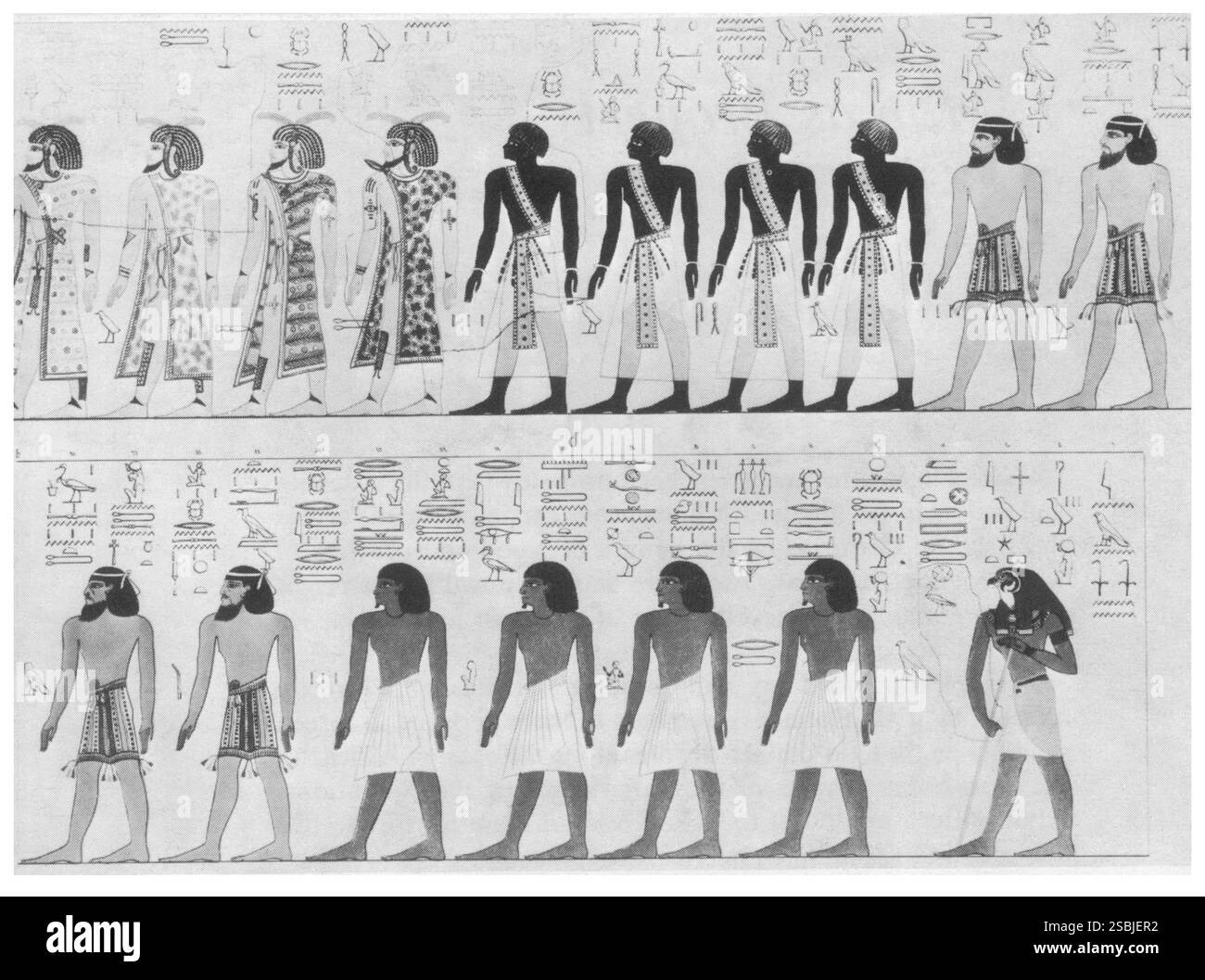 Affresco sulla tomba del faraone egiziano Sethos i di schiavi provenienti da molte terre diverse. Foto Stock