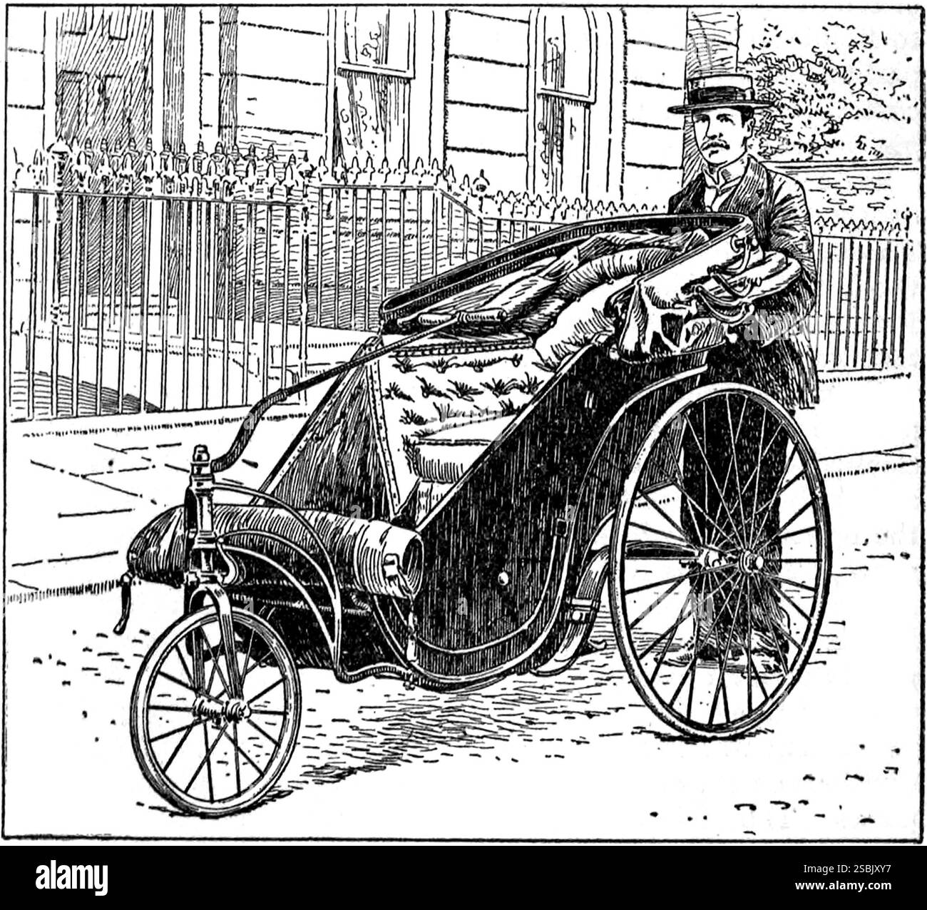 Una sedia da bagno, inventata da James Heath di Bath, Inghilterra, intorno al 1750. Illustrazione anonima del 1911. Una sedia da bagno era una sedia a rotelle o una carrozza leggera per una persona con un paraluce pieghevole, che poteva essere aperta o chiusa, utilizzata soprattutto dagli invalidi./n Foto Stock