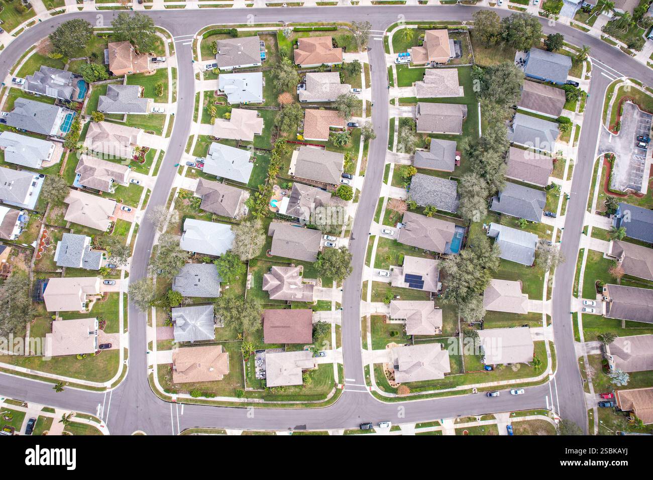 Vista dall'alto delle nuove case in un quartiere pianificato nel sud della Florida Foto Stock