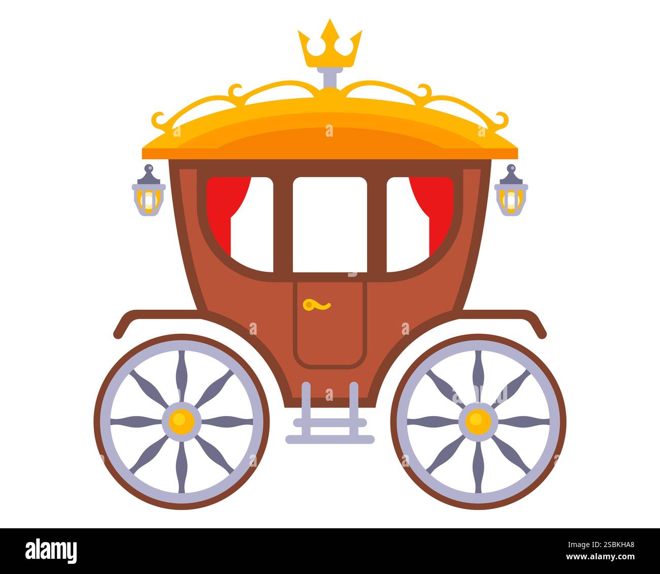 illustrazione a colori carrozza reale medievale, carrozza trainata da cavalli dei tempi antichi Illustrazione Vettoriale