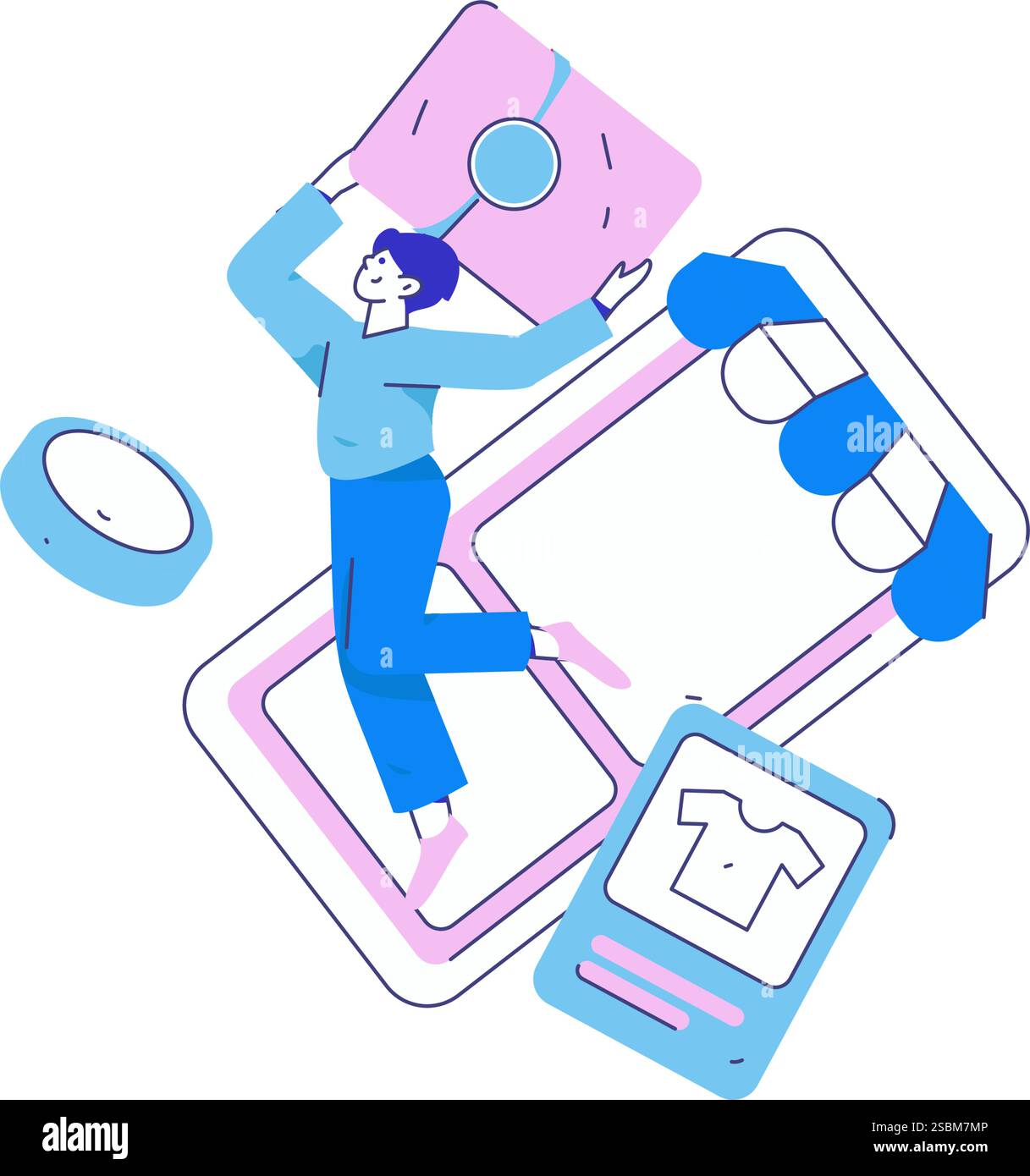 Persone che fanno shopping durante le festività che fanno acquisti online shopping online operazione di concetto vettoriale piatto illustrazione disegnata a mano Illustrazione Vettoriale