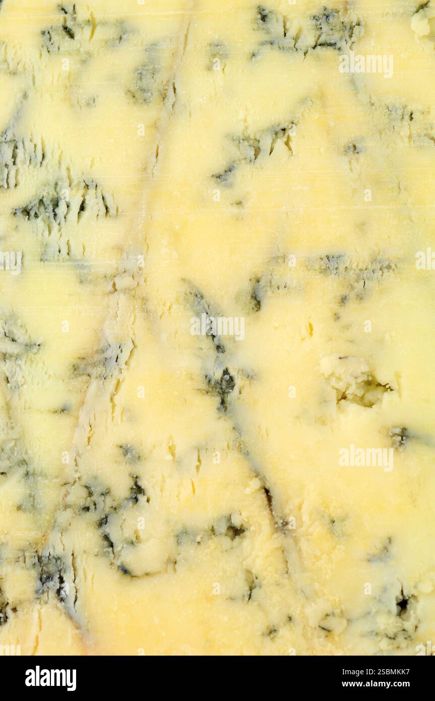 Blu Stilton classico formaggio inglese venato dettaglio marmorizzato texture sfondo Foto Stock