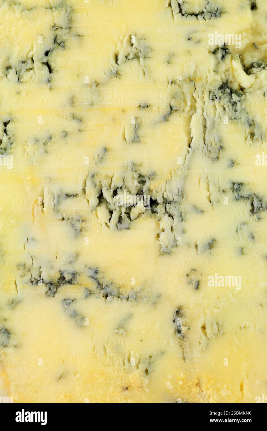 Blu Stilton classico formaggio inglese venato dettaglio marmorizzato texture sfondo Foto Stock
