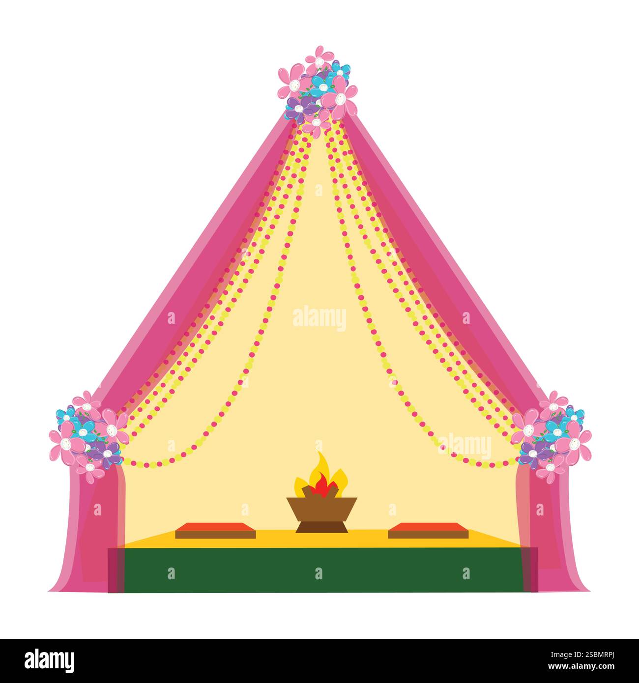 Preparazione di un mandap per matrimoni Illustrazione Vettoriale Preparazione di un mandap per matrimoni Illustrazione Vettoriale