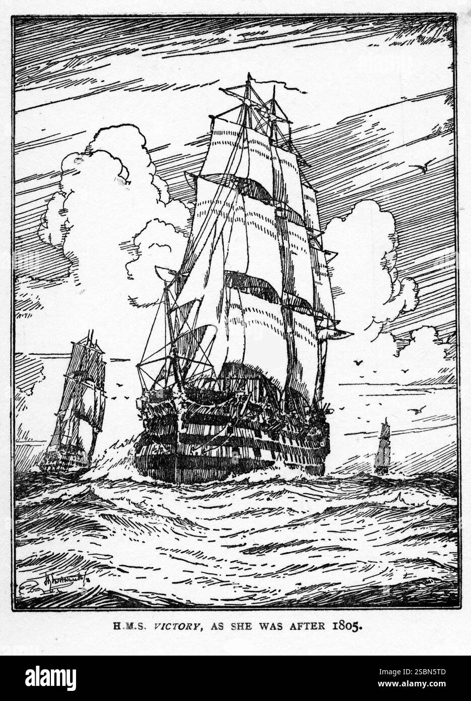Incisione della HMS Victory come era dopo il 1805 Foto Stock