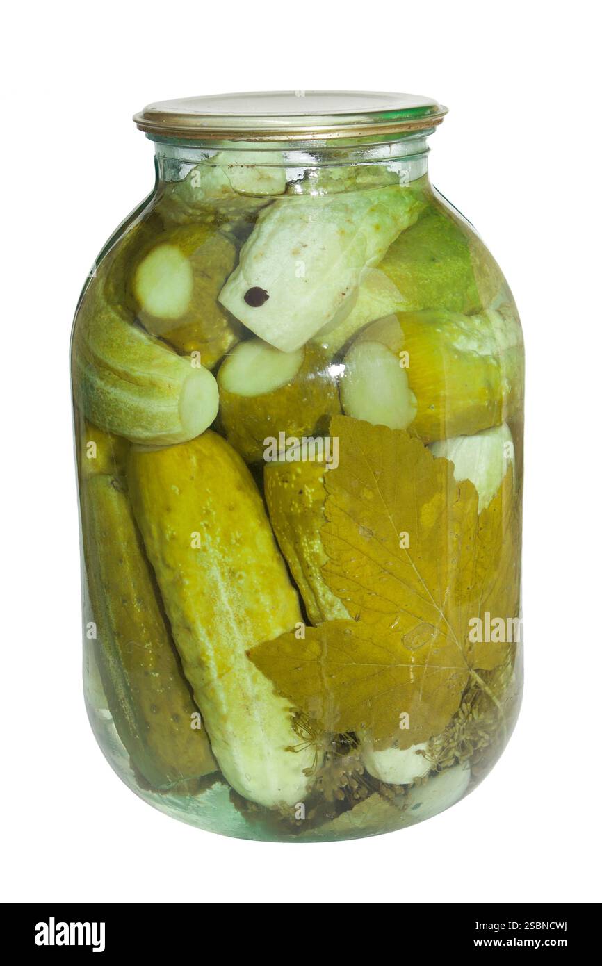 Conserve di ortaggi isolato su uno sfondo bianco Foto Stock