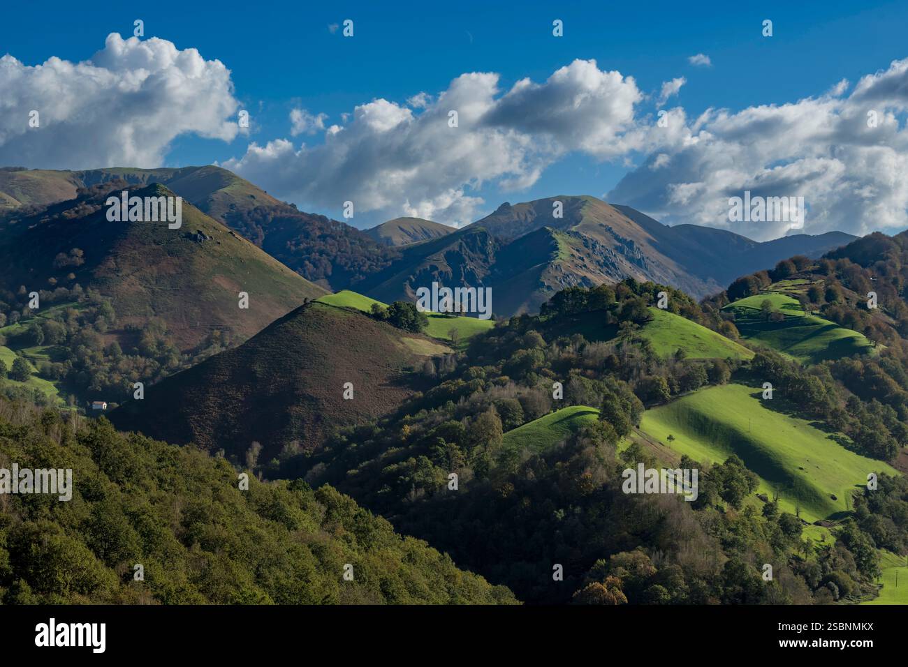 Francia, Pirenei Atlantiques, Paesi Baschi, valle di Aldudes, Urepel, Kintoa (paese della Quinta) a sud della valle, a cavallo del confine spagnolo Foto Stock
