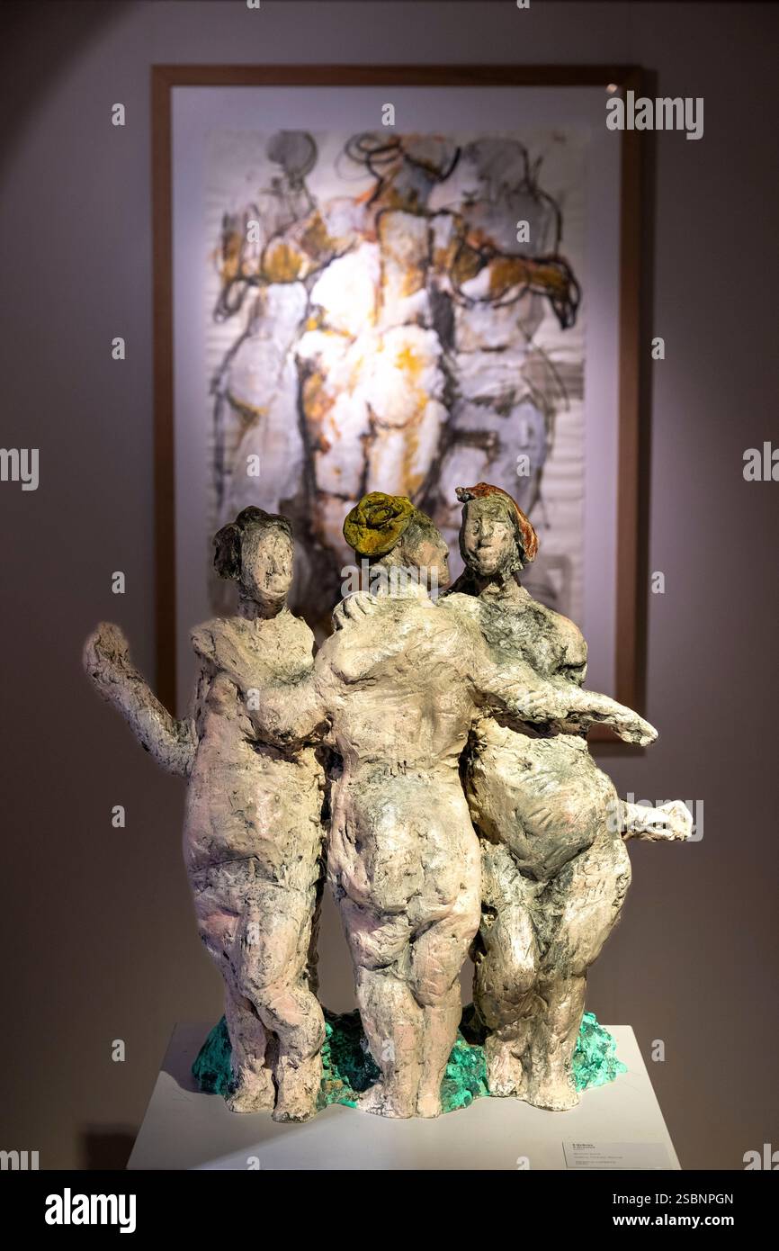 Francia, Parigi, Museo Maillol, le 3 Grazie (3 Grazien) 2000, bronzo dipinto dall'artista Markus Lüpertz Foto Stock