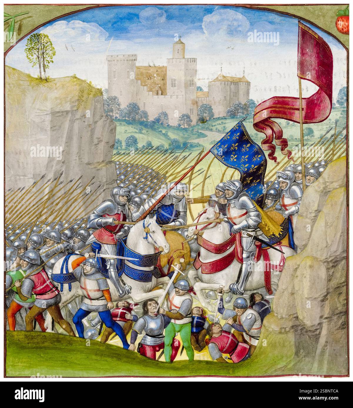 The Battle of Agincourt, 25 ottobre 1415, miniati manoscritti, 1415-1499 Foto Stock