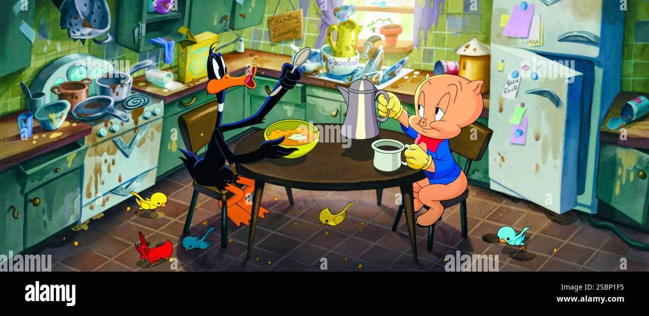 The Day the Earth Blow Up: A Looney Tunes Movie (2025) diretto da Peter Browngard e interpretato da Eric Bauza come voce di Daffy Duck e Porky Pig che diventano l'ultima speranza della Terra mentre affrontano una minaccia di invasione aliena. La pubblicità è ancora SOLO PER USO EDITORIALE. Crediti: BFA / Warner Bros Foto Stock