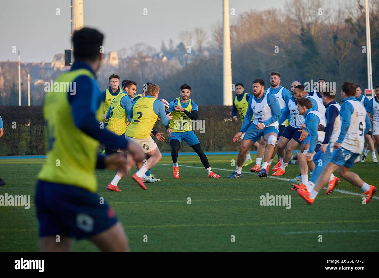 Marcoussis, Francia. 3 febbraio 2025. Dopo la sua vittoria contro il Galles allo Stade de France, il XV di Francia riprende l'allenamento al CNR (National Rugby Center) di Marcoussis per la prossima partita contro il XV della Rosa in Inghilterra sabato 8 febbraio. Marcoussis, Francia, il 3 febbraio 2025. Foto di Jean Pierre Nguyen Van hai Barbier/ABACAPRESS. COM credito: Abaca Press/Alamy Live News Foto Stock