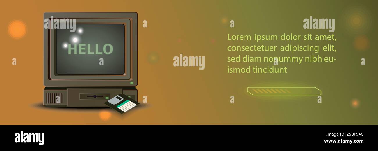 Display crt del vecchio 1980, pc vintage, illlustrazione vettoriale 3d, isolato su bianco Illustrazione Vettoriale