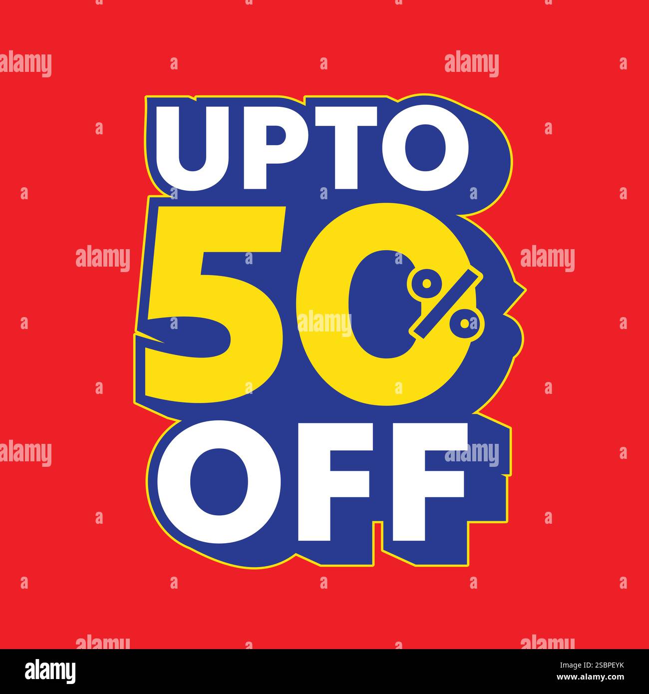 sconto del 50% su cartellino, adesivo, etichetta, badge. Sconto speciale del 50% su banner, modello, poster con una moderna illustrazione tipografica. Illustrazione Vettoriale