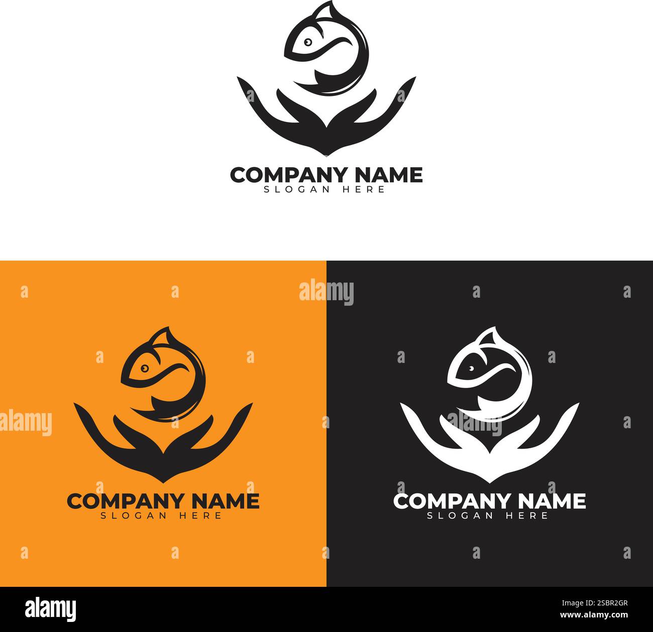 Modello di disegno con logo Fish and Hand Illustrazione Vettoriale