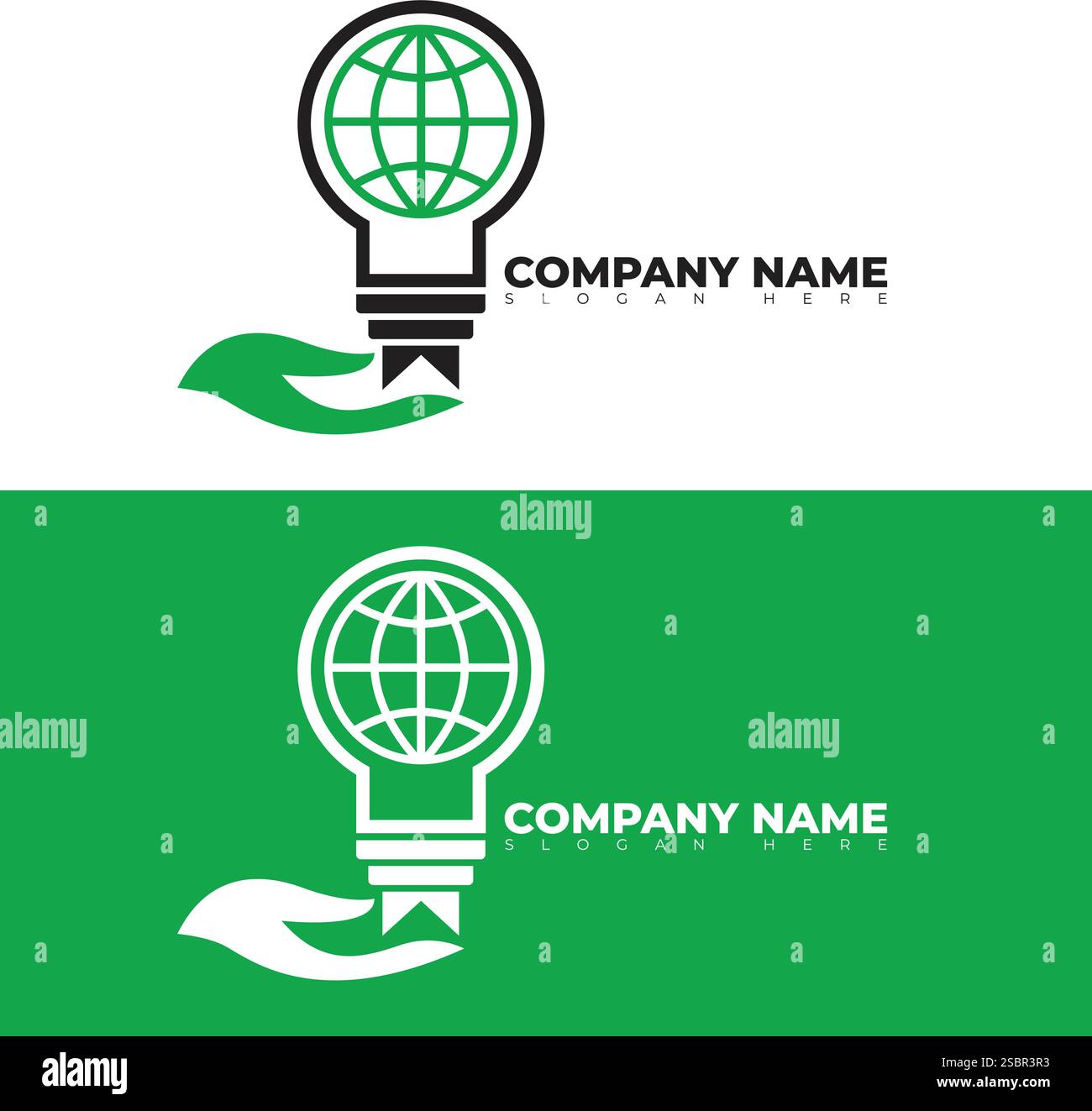 Logo aziendale ecologico con lampadina e foglia Illustrazione Vettoriale