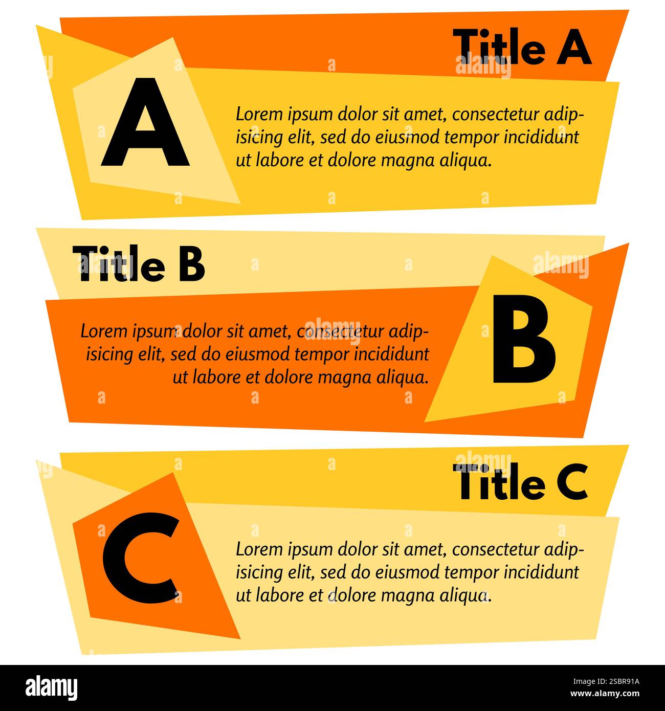 Set di tre striscioni orizzontali colorati. Modello di progettazione infografica passo-passo. Illustrazione vettoriale Illustrazione Vettoriale