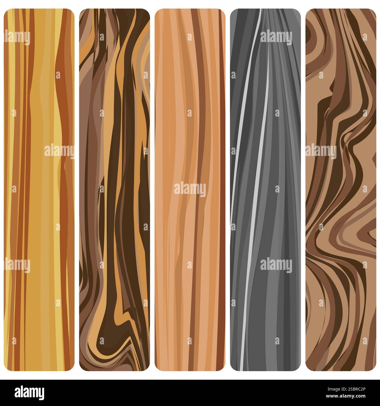 Cinque tavole di legno. Struttura in legno astratto vettoriale con design piatto. Illustrazione Vettoriale