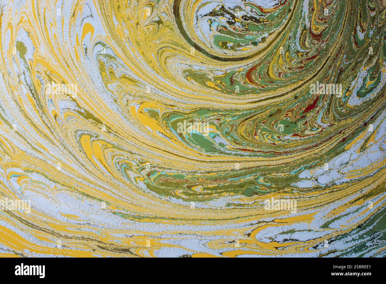 Bella arte astratta di tecniche di pittura di marbling Ebru sull'acqua con vernici acriliche Foto Stock
