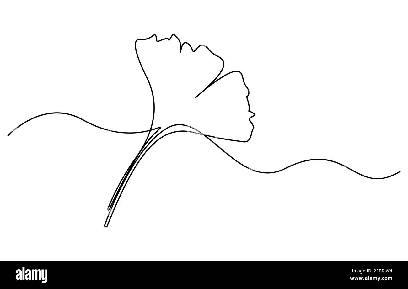 Ginkgo biloba disegno continuo a una linea. Poster minimalista botanico astratto, illustrazione vettoriale di disegno a linea singola continua con fiore Ginkgo Illustrazione Vettoriale