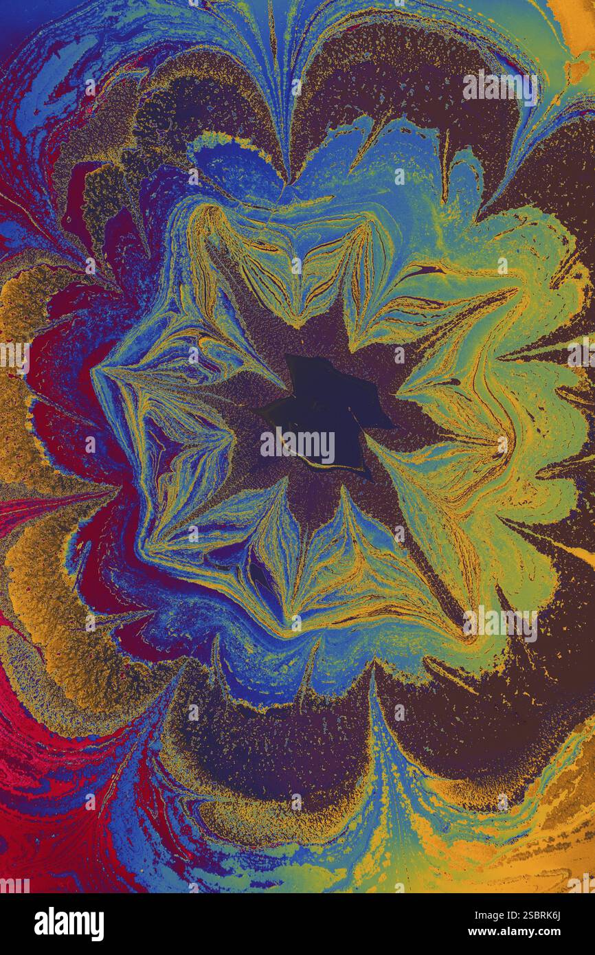 Bella arte astratta di tecniche di pittura di marbling Ebru sull'acqua con vernici acriliche Foto Stock