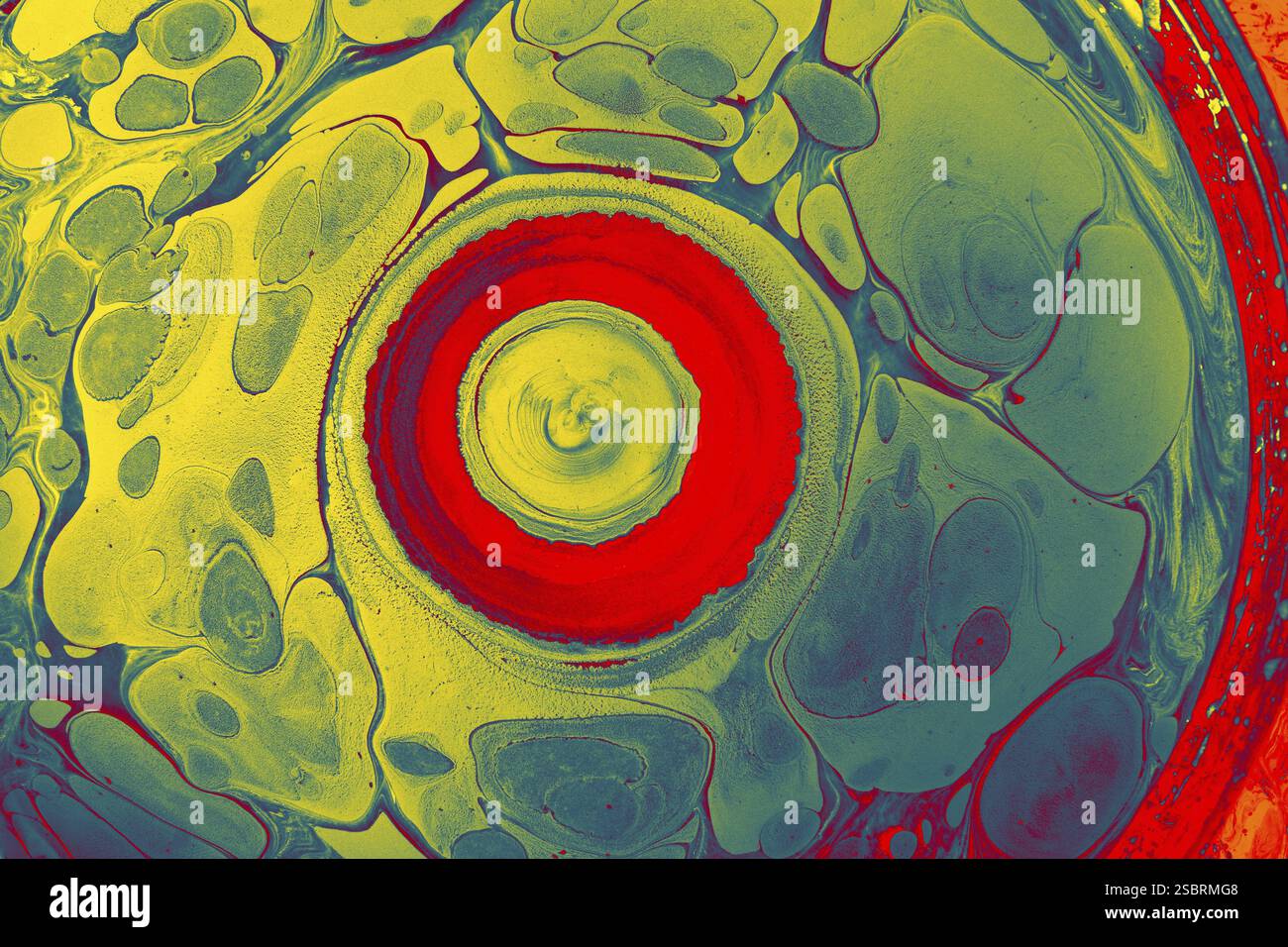 Bella arte astratta di tecniche di pittura di marbling Ebru sull'acqua con vernici acriliche Foto Stock