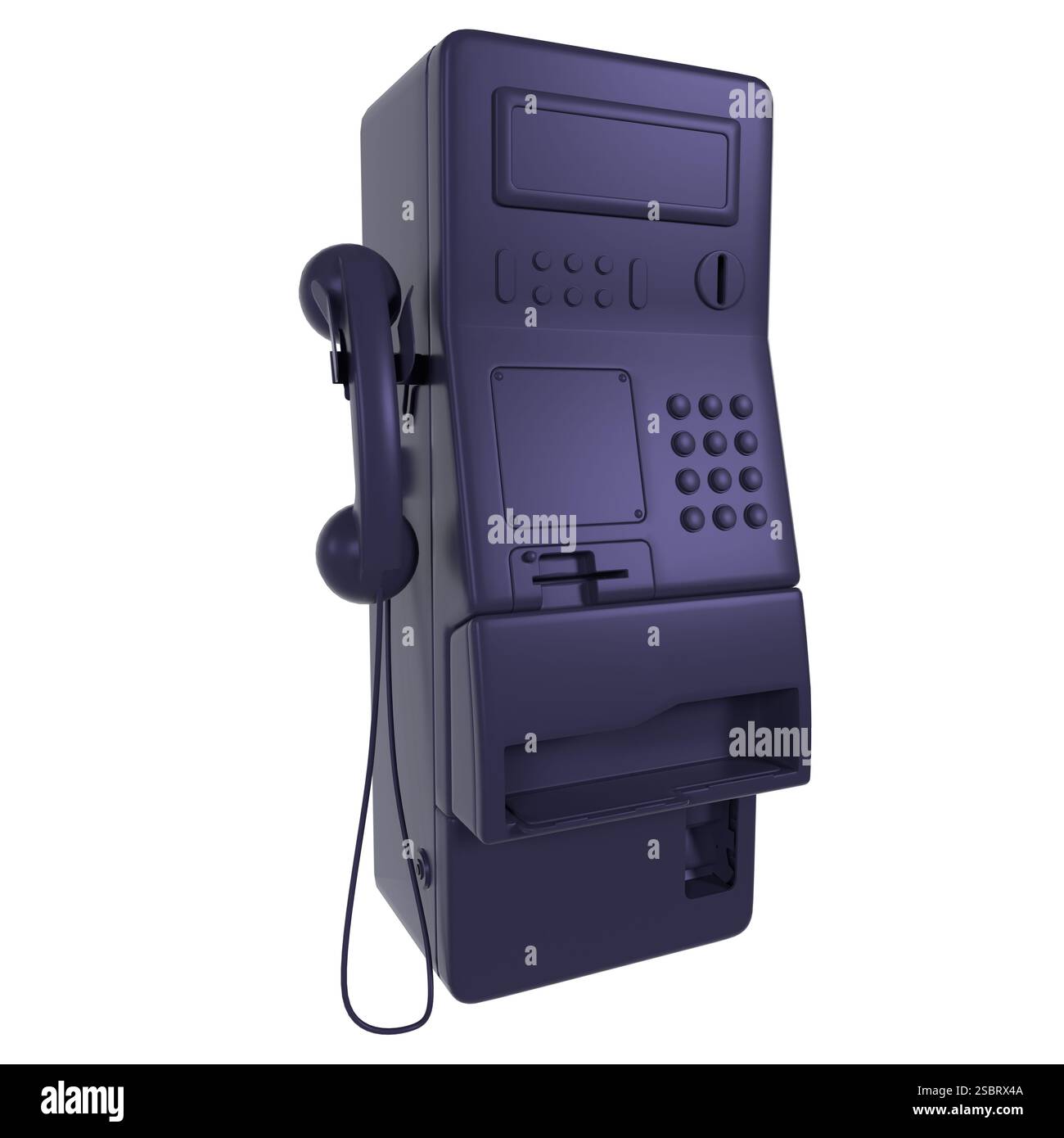 Un telefono a pagamento autonomo è illuminato in un'area urbana al tramonto, evocando nostalgia. Foto Stock