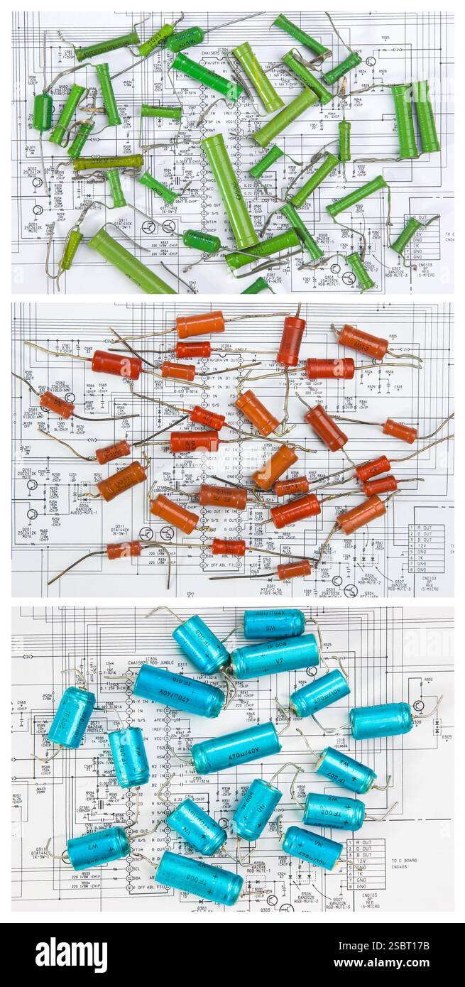 Componenti radio stabiliti sul circuito elettronico Foto Stock